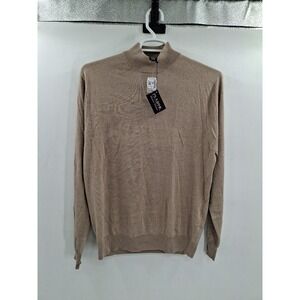 Jos A Bank Mens Large Khaki Mock Neck 100% Silk Sweater NWT